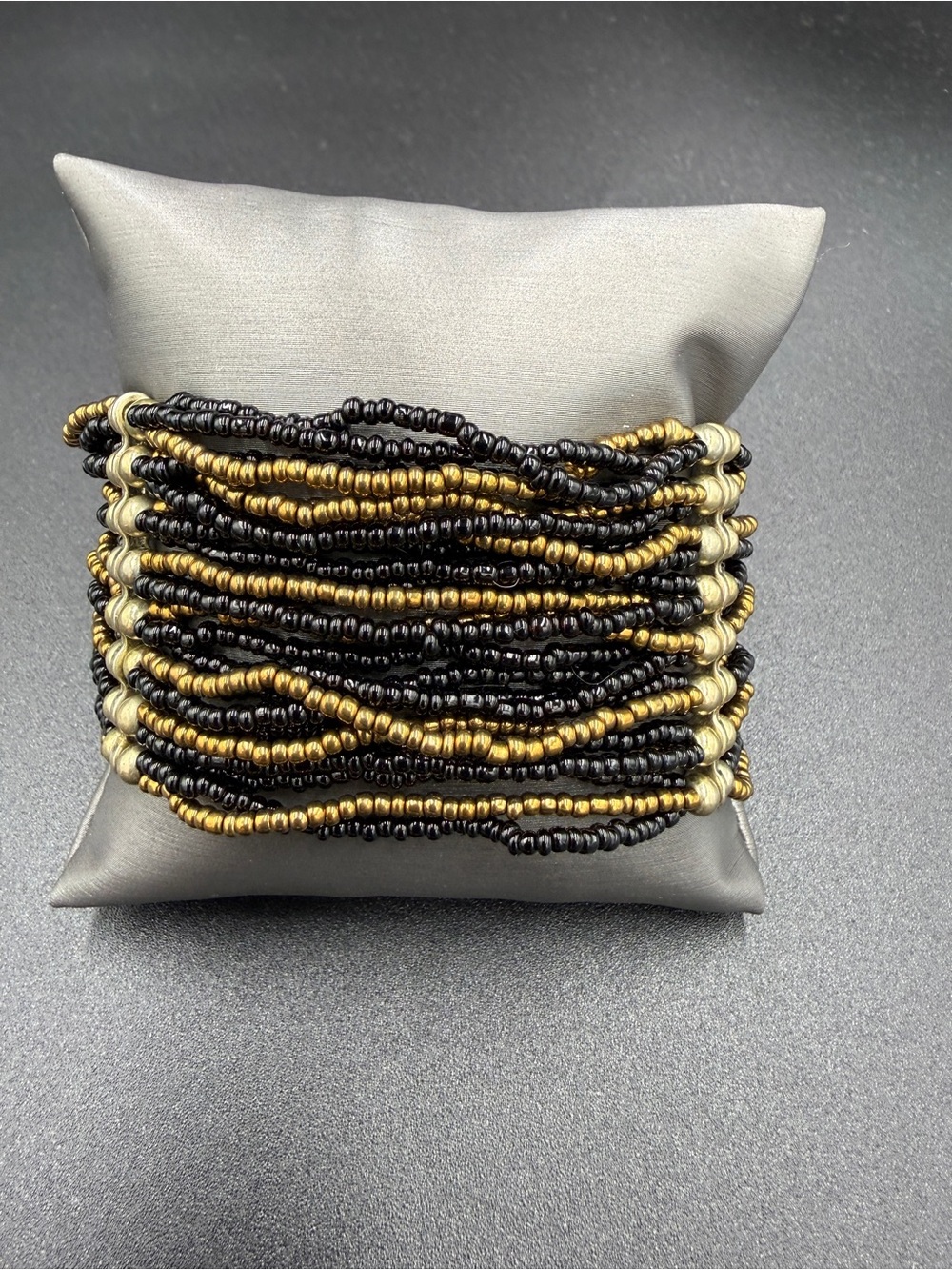 Black and Gold Multi-Strand Seed Bead Bracelet - Women Jewelry
